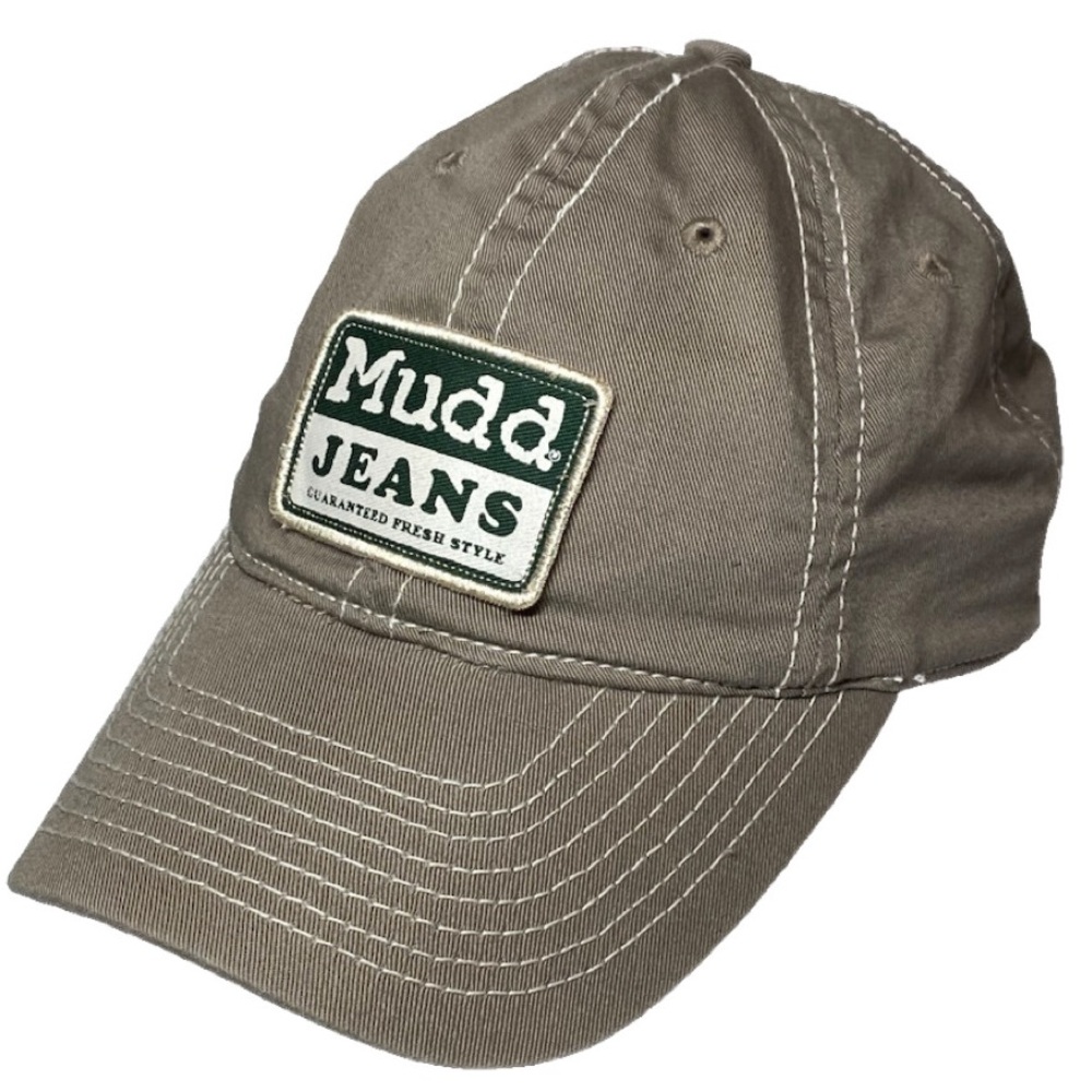 Vintage Mudd Jeans Hat Fresh Style Hand Print Logo StrapBack Tan Baseball Cap